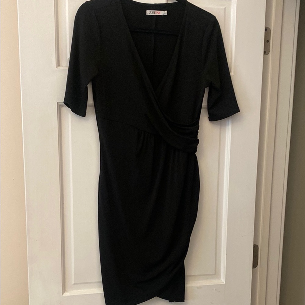 JustFab Black Ruched Wrap Midi Dress